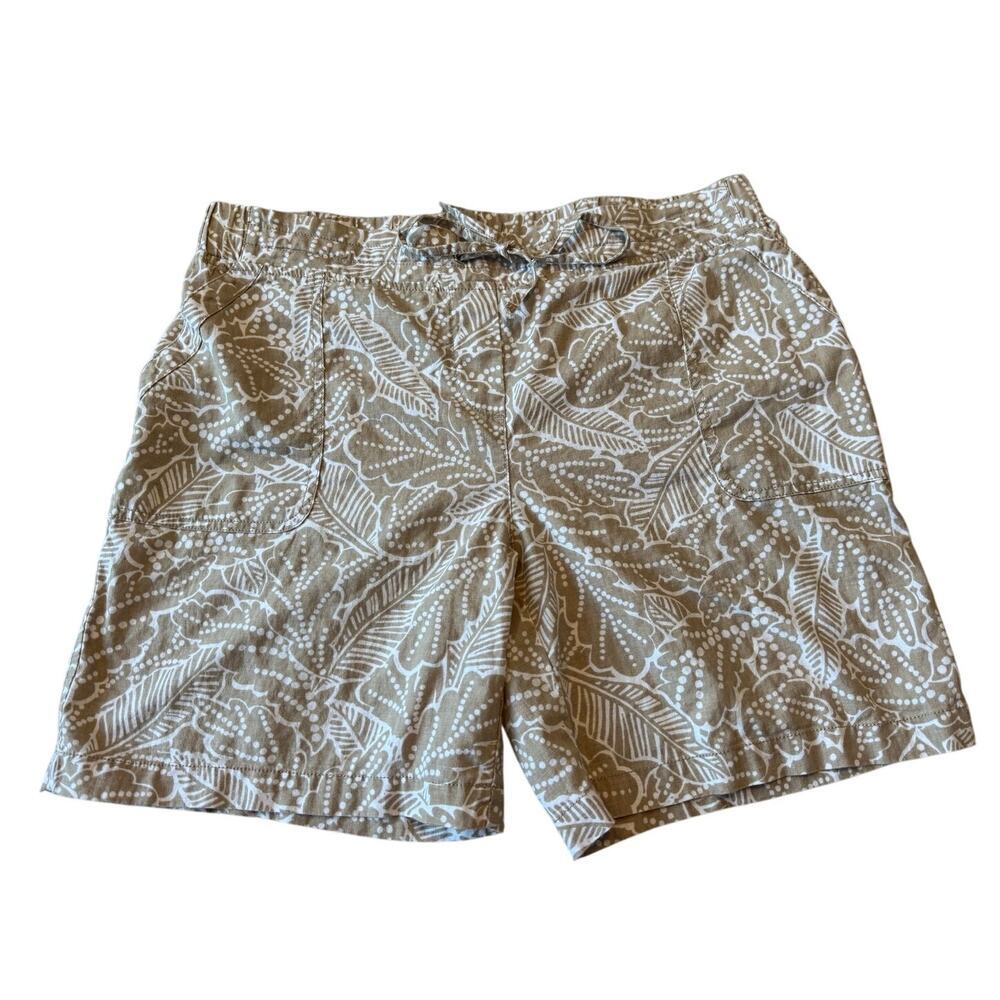 Talbots Tropical Leaf Print Linen Blend Pull On Shorts Womens Size 10 Beige